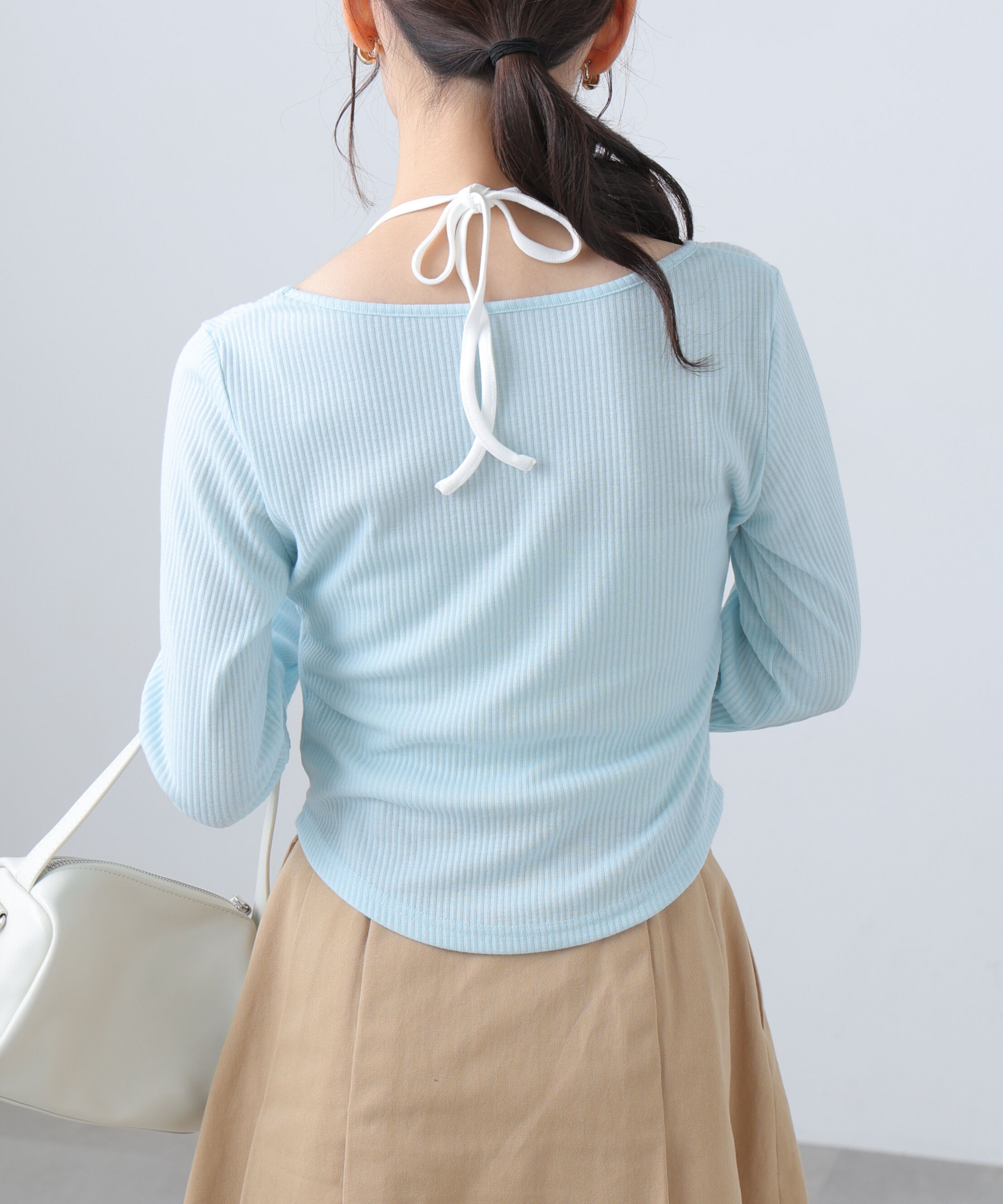  「レイヤード風リブリボンカットソー」|Tシャツ・カットソー|