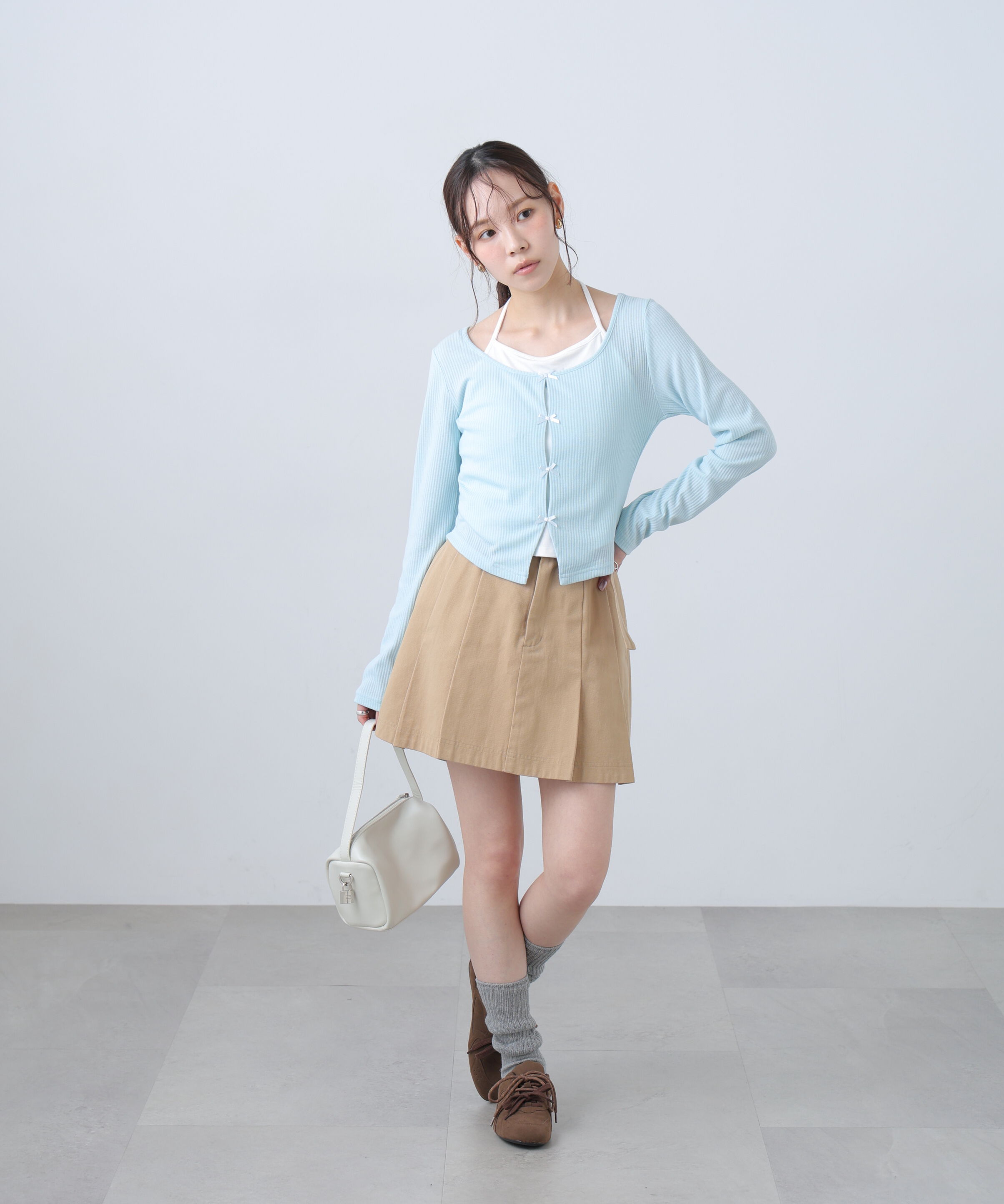  「レイヤード風リブリボンカットソー」|Tシャツ・カットソー|