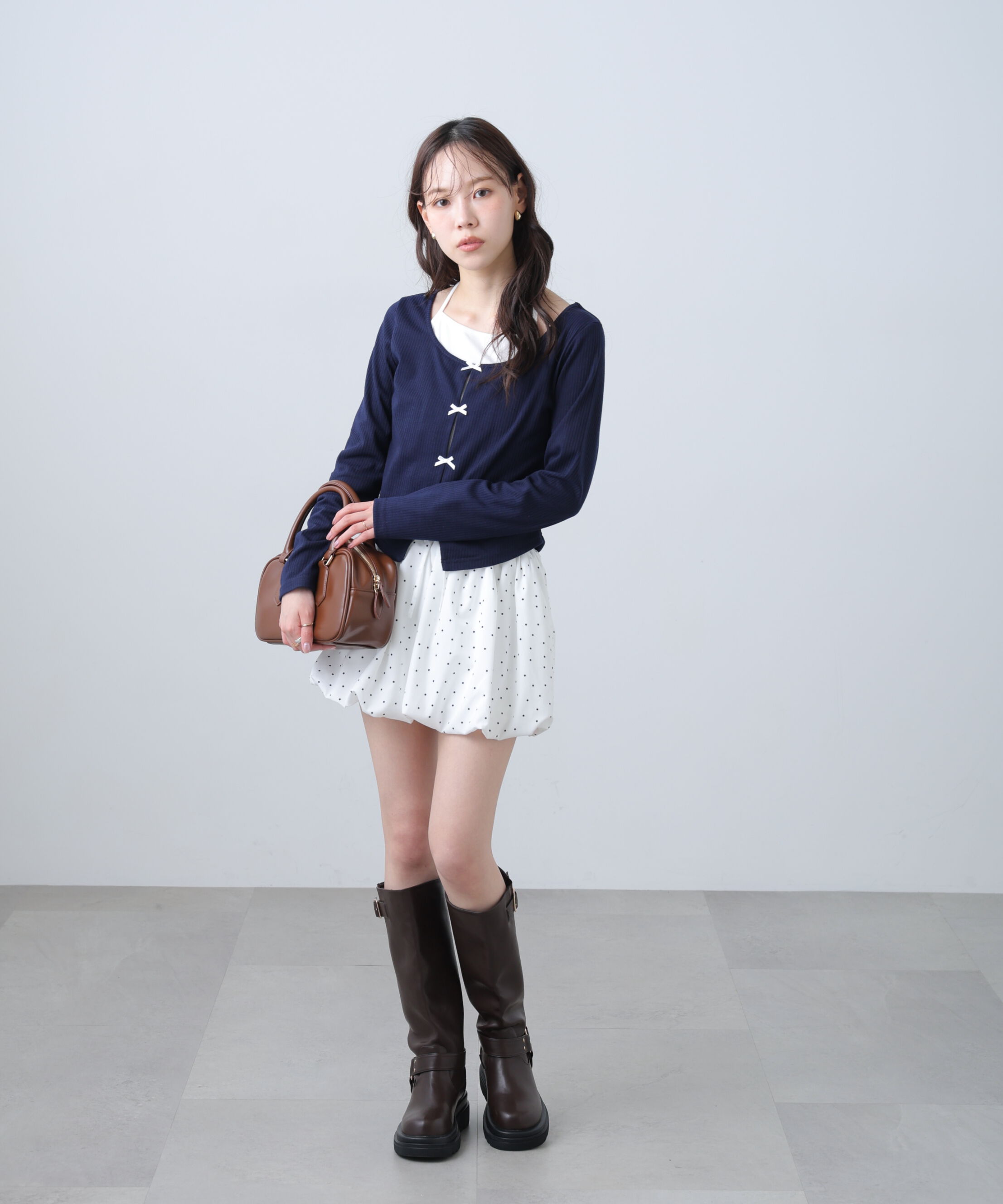  「レイヤード風リブリボンカットソー」|Tシャツ・カットソー|