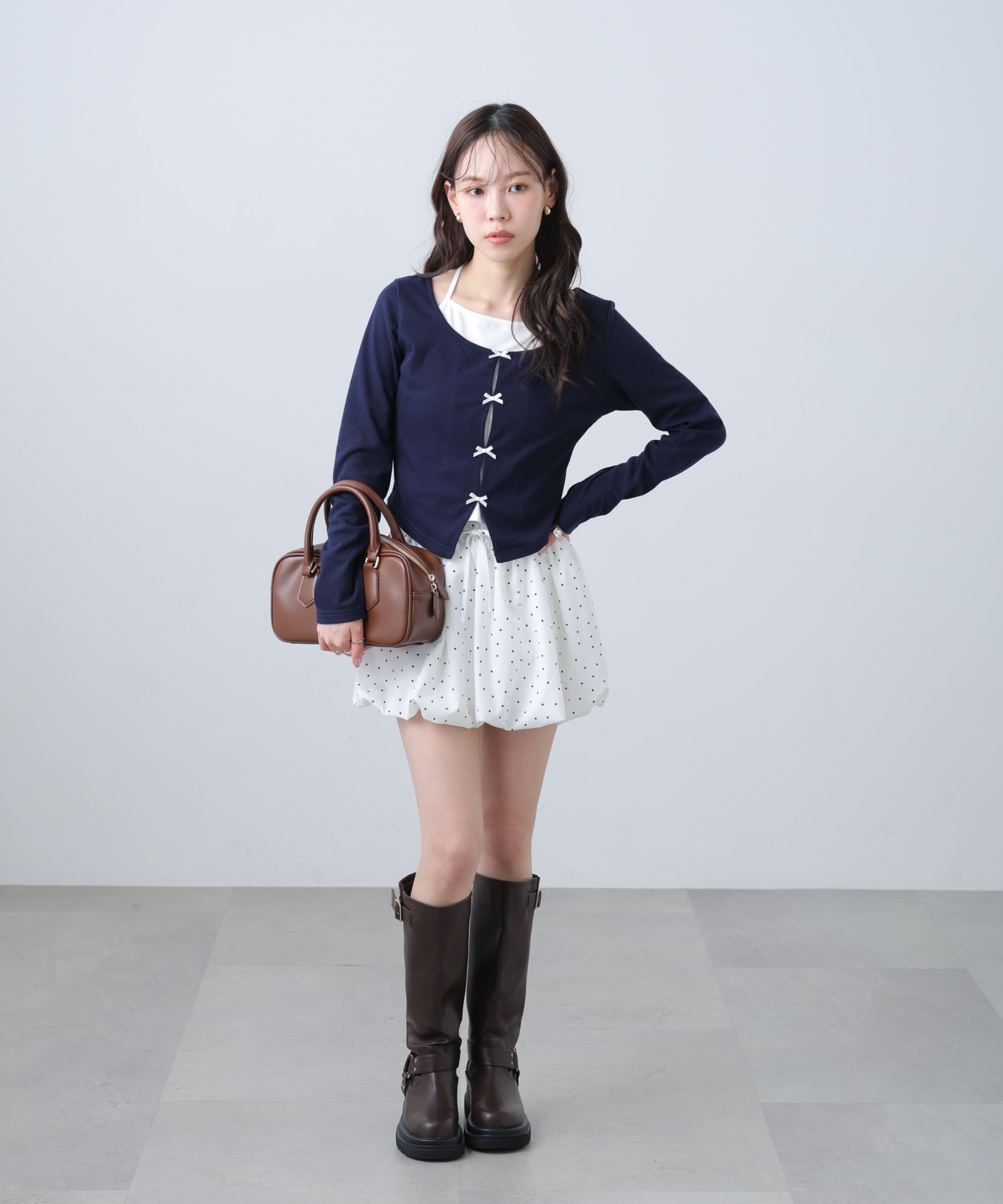  「レイヤード風リブリボンカットソー」|Tシャツ・カットソー|