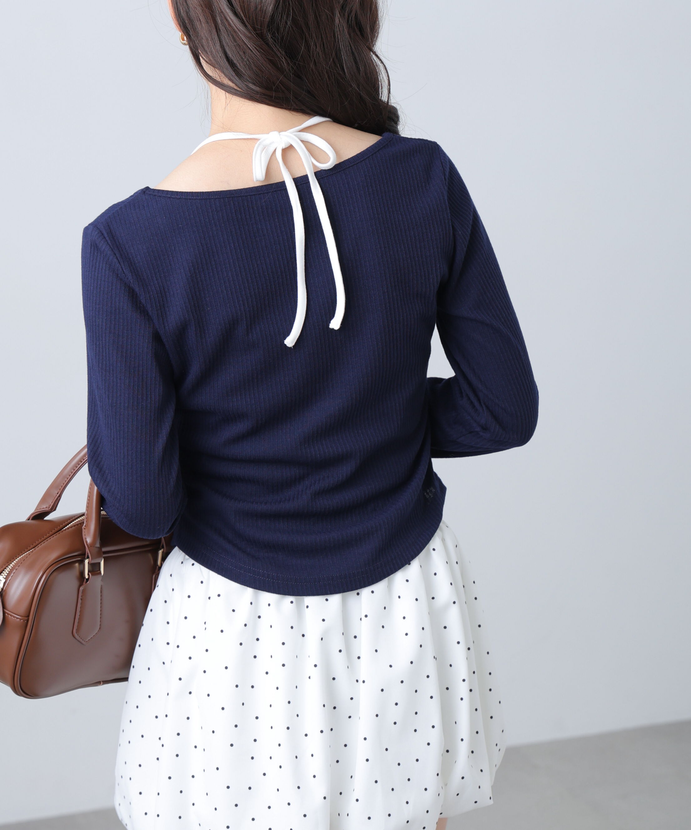  「レイヤード風リブリボンカットソー」|Tシャツ・カットソー|