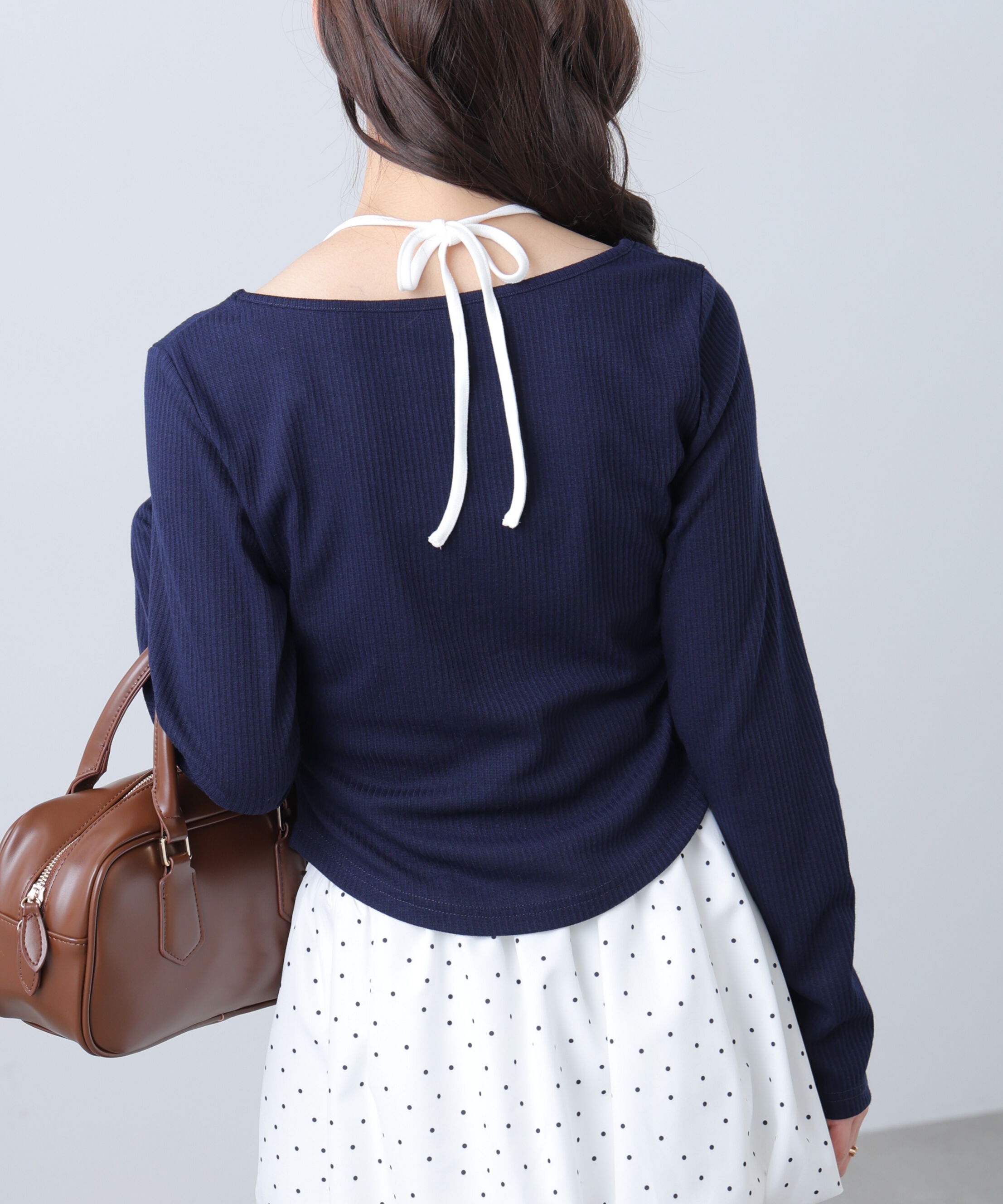  「レイヤード風リブリボンカットソー」|Tシャツ・カットソー|