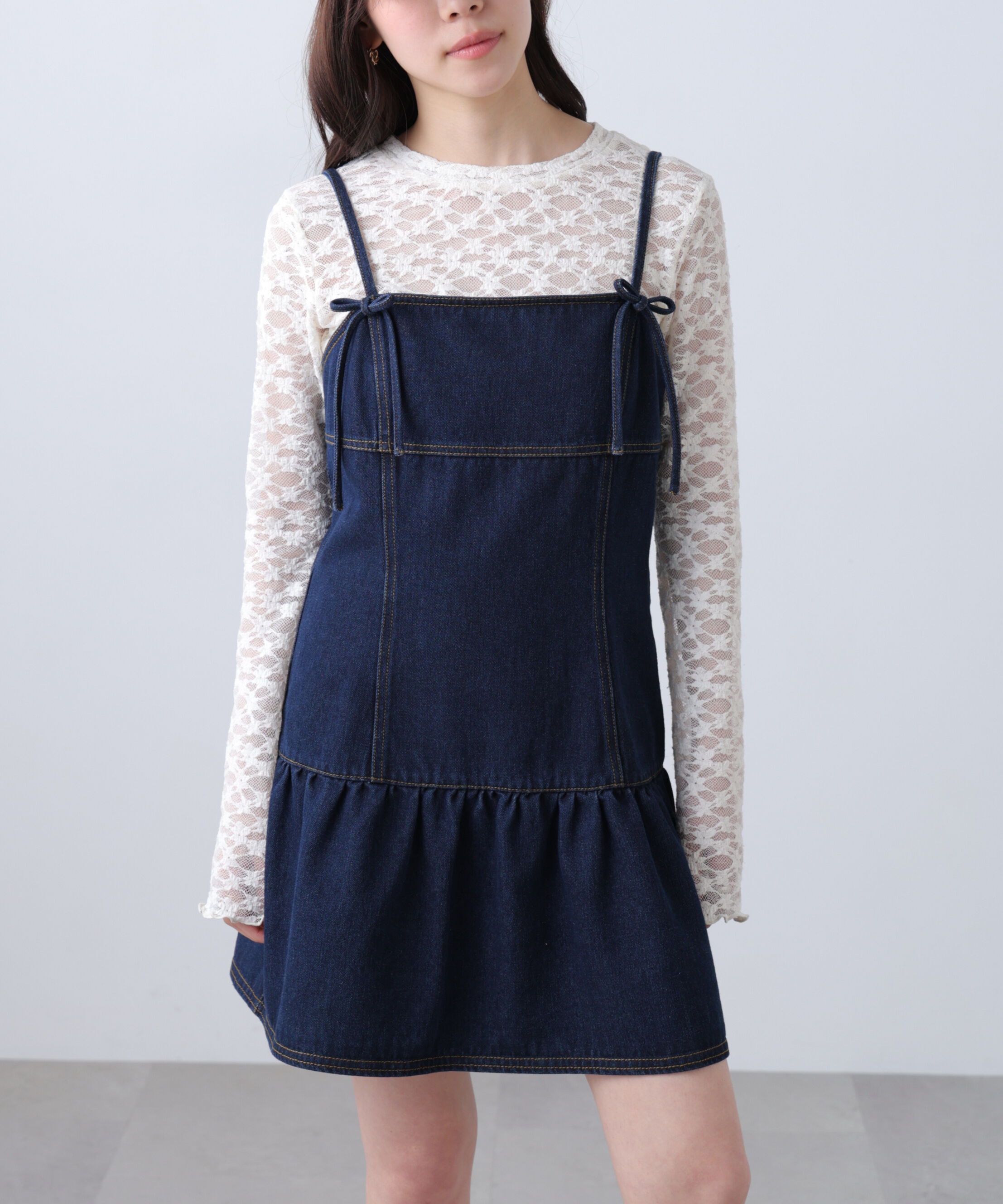  「裾フリルミニ丈キャミワンピース」|ワンピース|