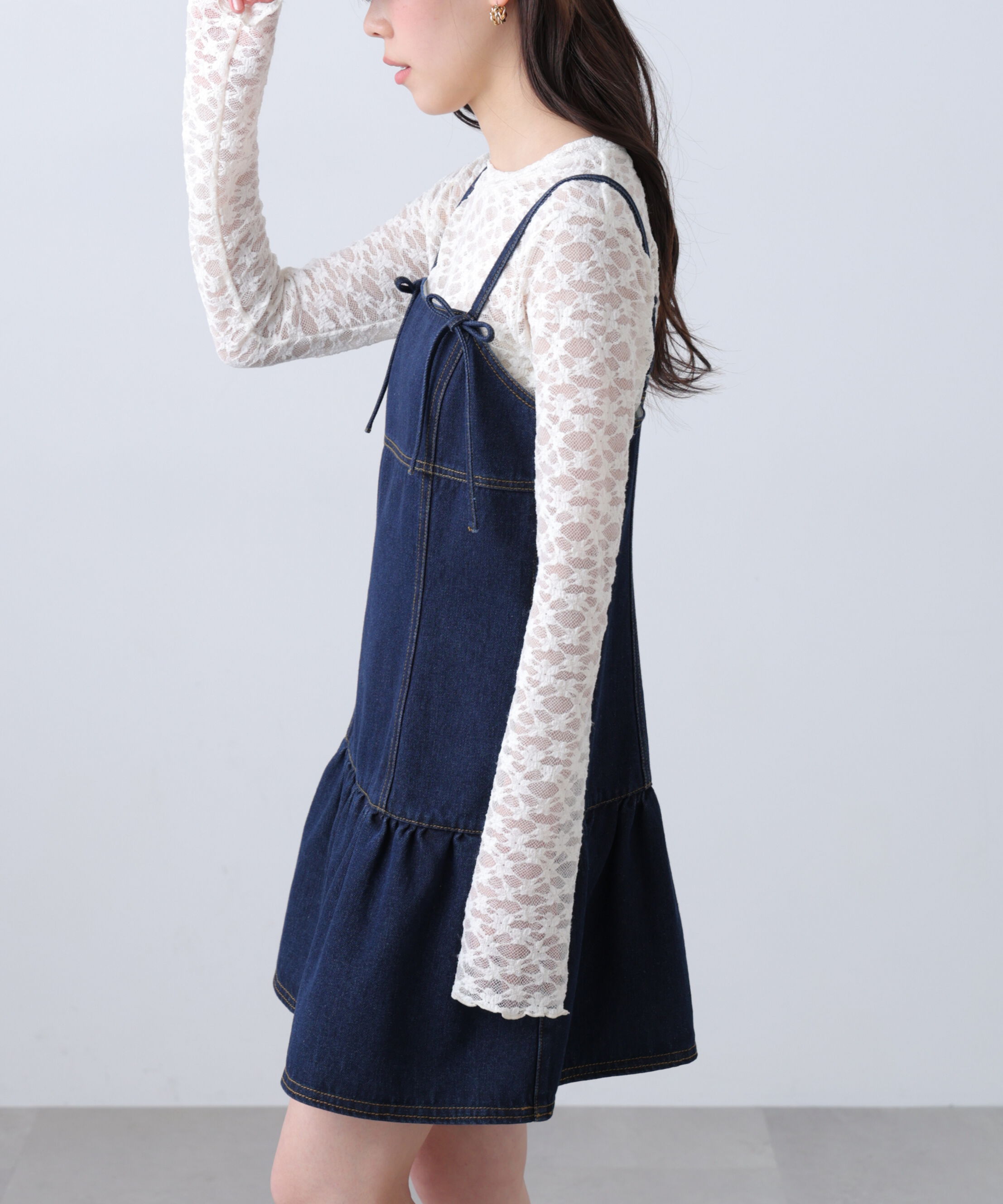  「裾フリルミニ丈キャミワンピース」|ワンピース|