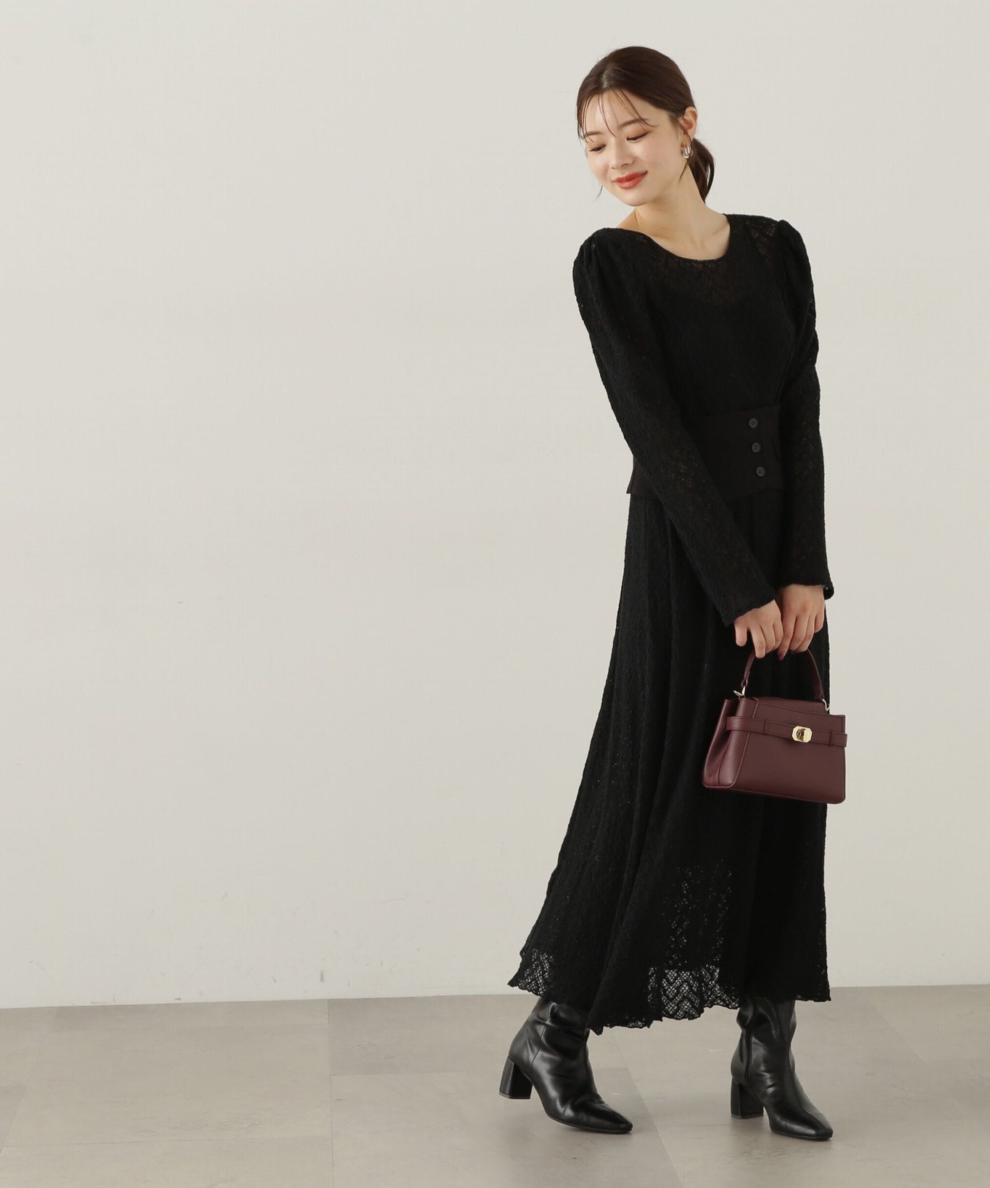 PROPORTION BODY DRESSING「コルセットベルト付きレースワンピース　24AW」|ワンピース|