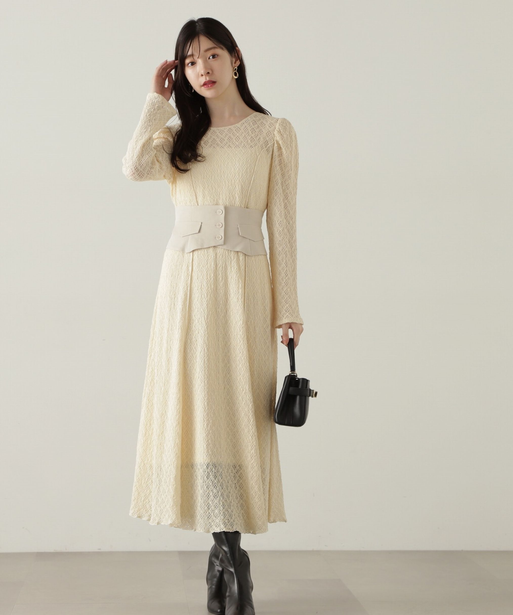 PROPORTION BODY DRESSING「コルセットベルト付きレースワンピース　24AW」|ワンピース|