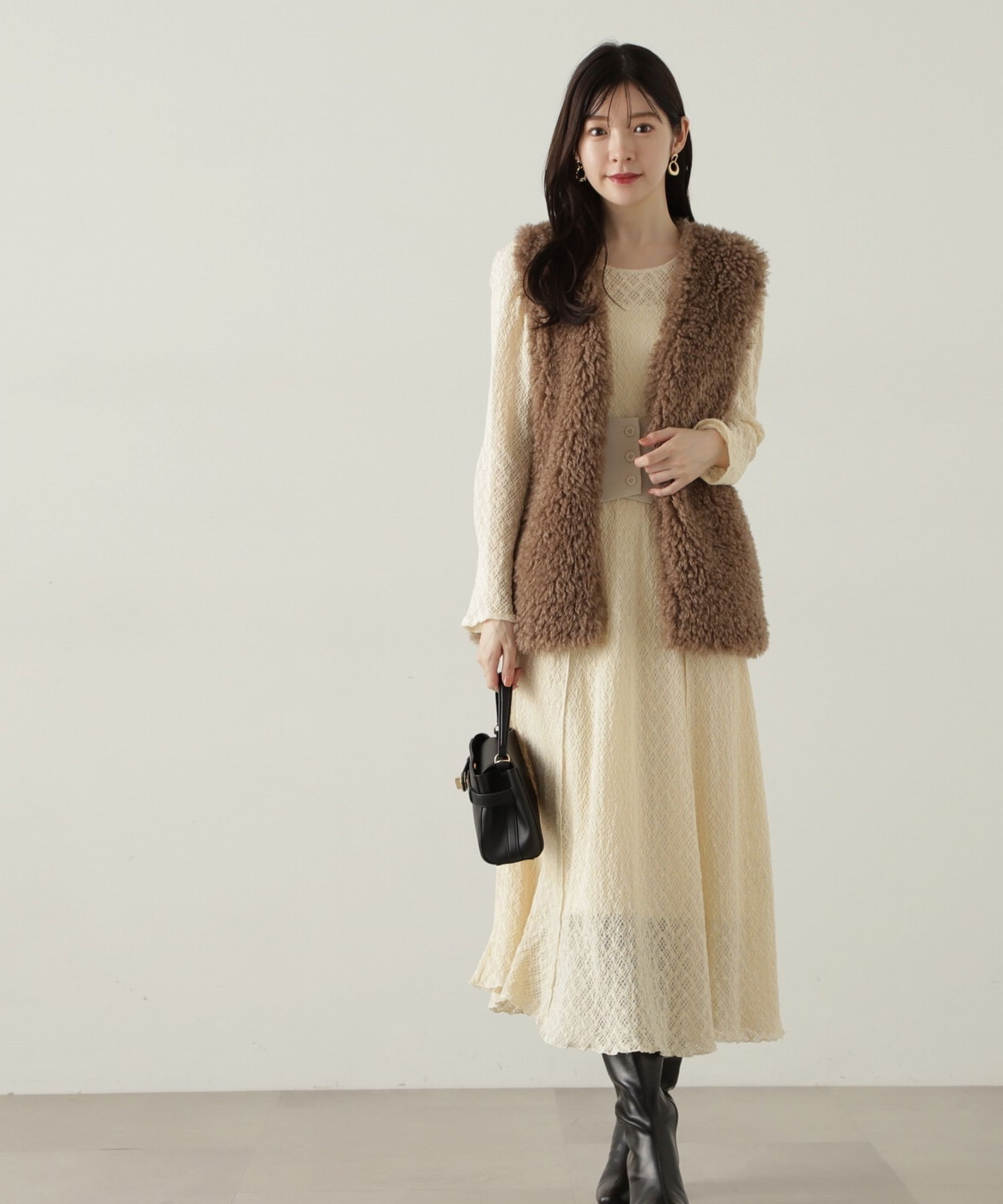 PROPORTION BODY DRESSING「コルセットベルト付きレースワンピース　24AW」|ワンピース|