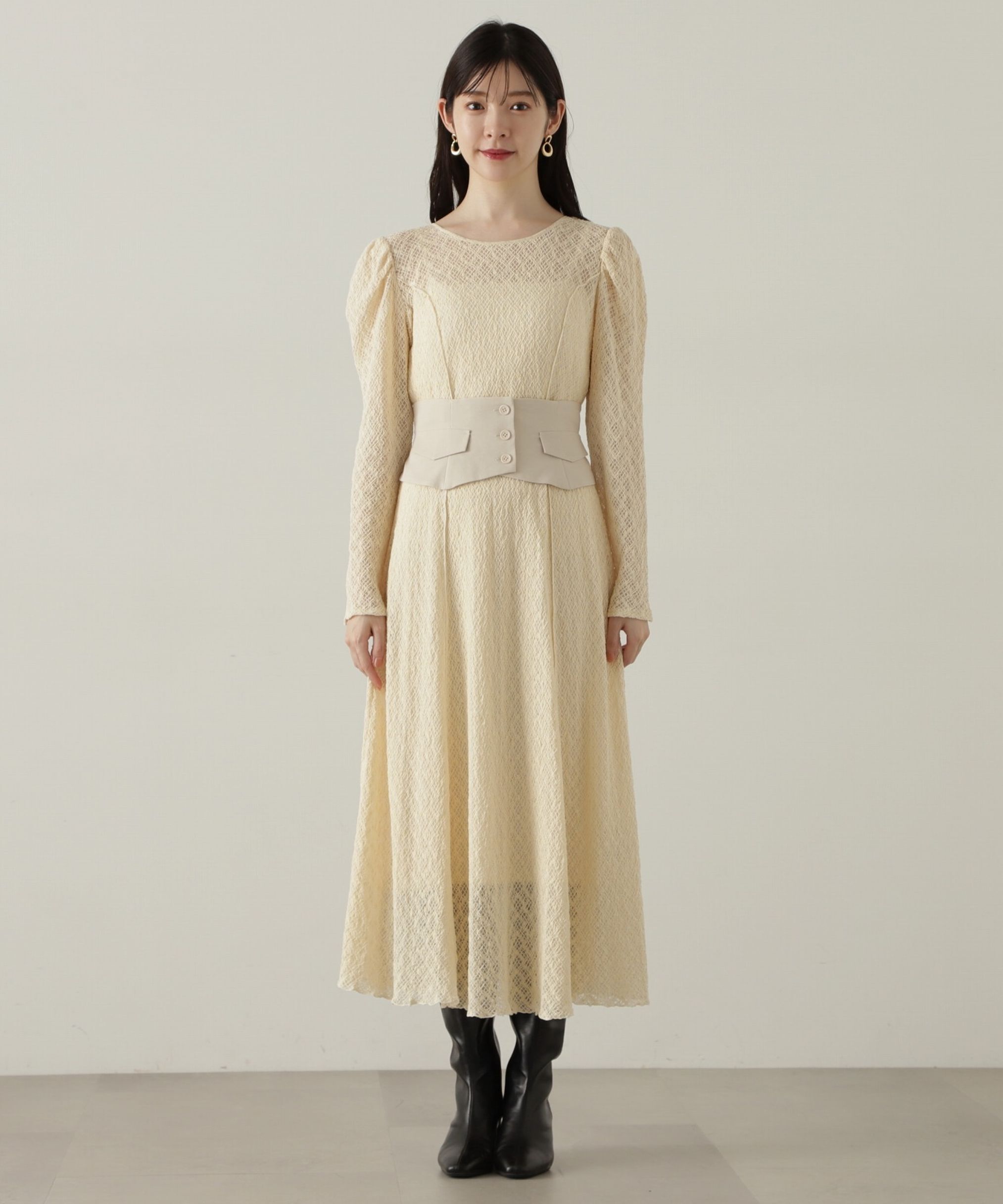 PROPORTION BODY DRESSING「コルセットベルト付きレースワンピース　24AW」|ワンピース|