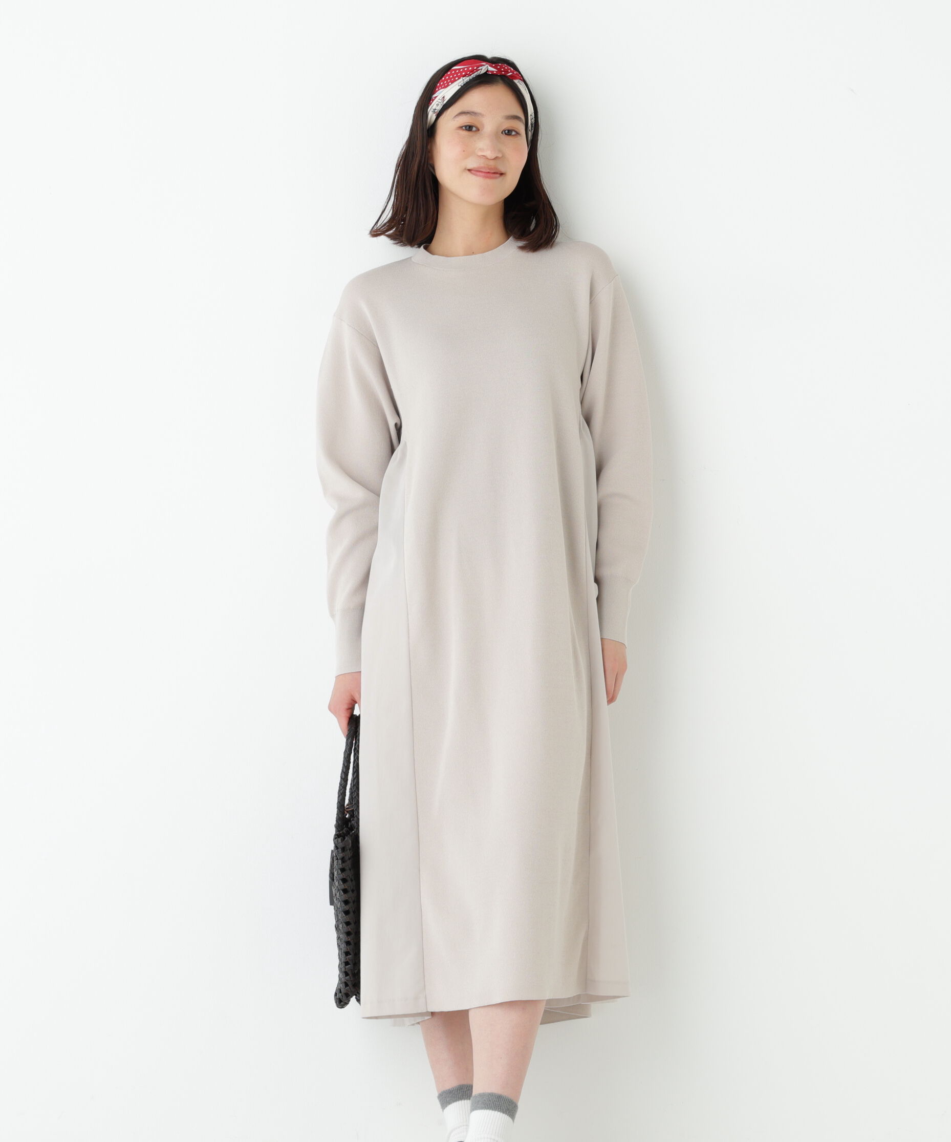  「◆《ウォッシャブル》布帛コンビ綿ナイロンニットワンピース」|ワンピース|