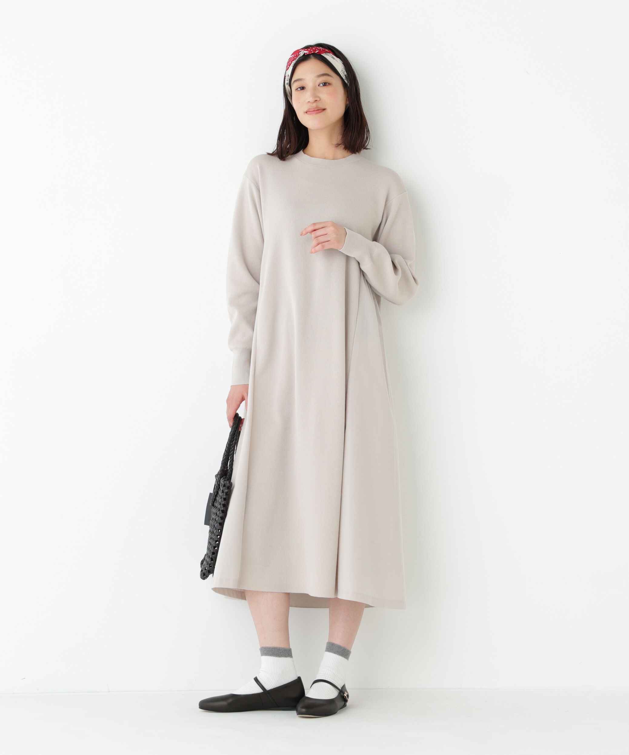  「◆《ウォッシャブル》布帛コンビ綿ナイロンニットワンピース」|ワンピース|