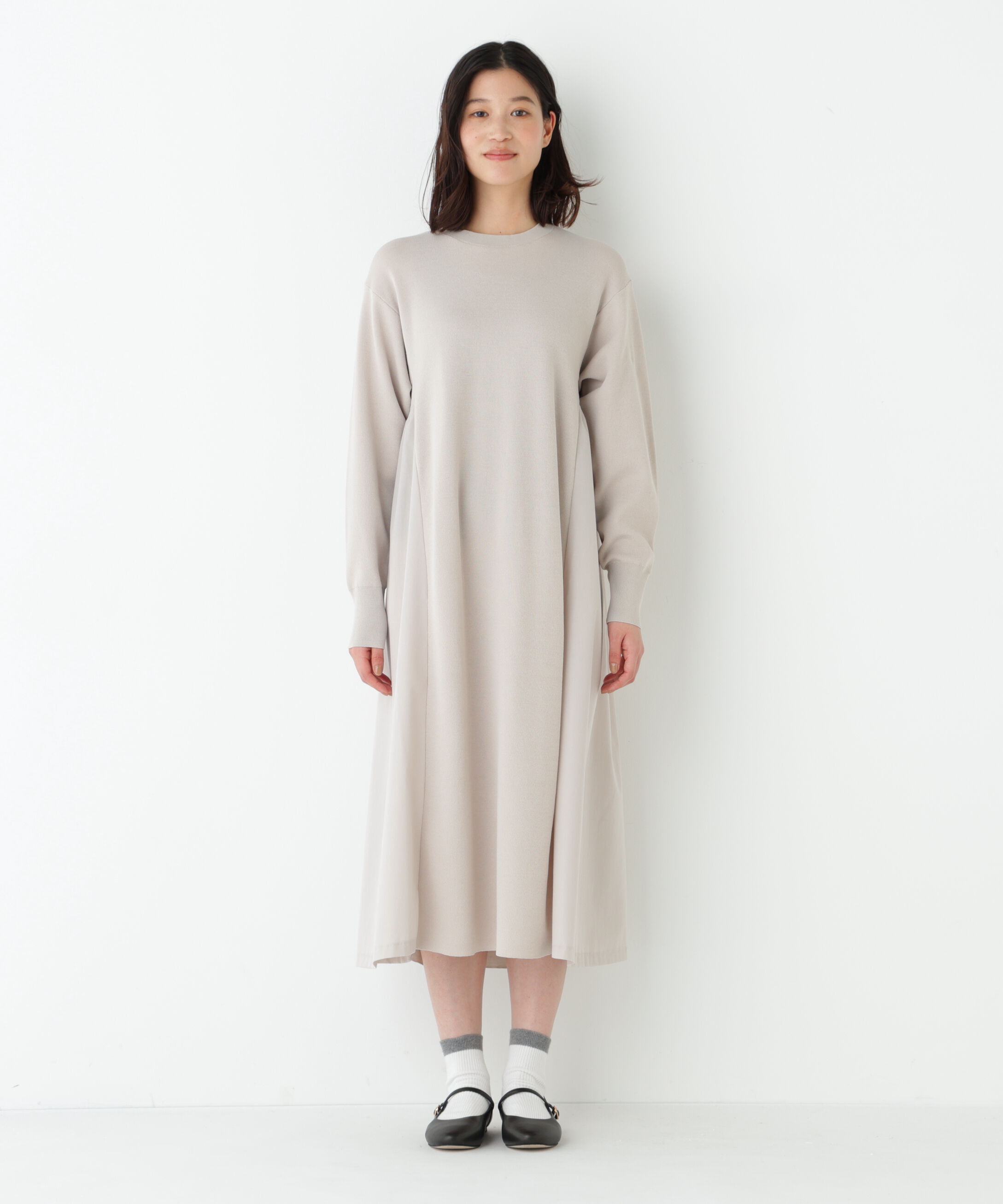  「◆《ウォッシャブル》布帛コンビ綿ナイロンニットワンピース」|ワンピース|