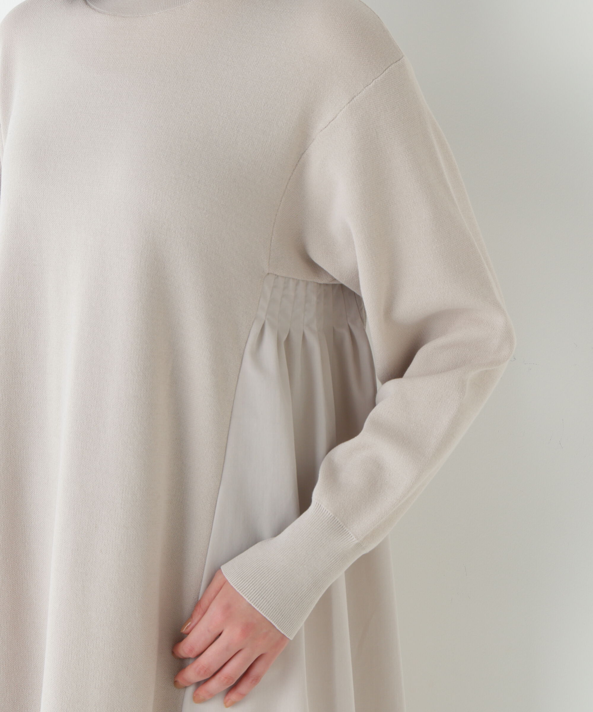  「◆《ウォッシャブル》布帛コンビ綿ナイロンニットワンピース」|ワンピース|