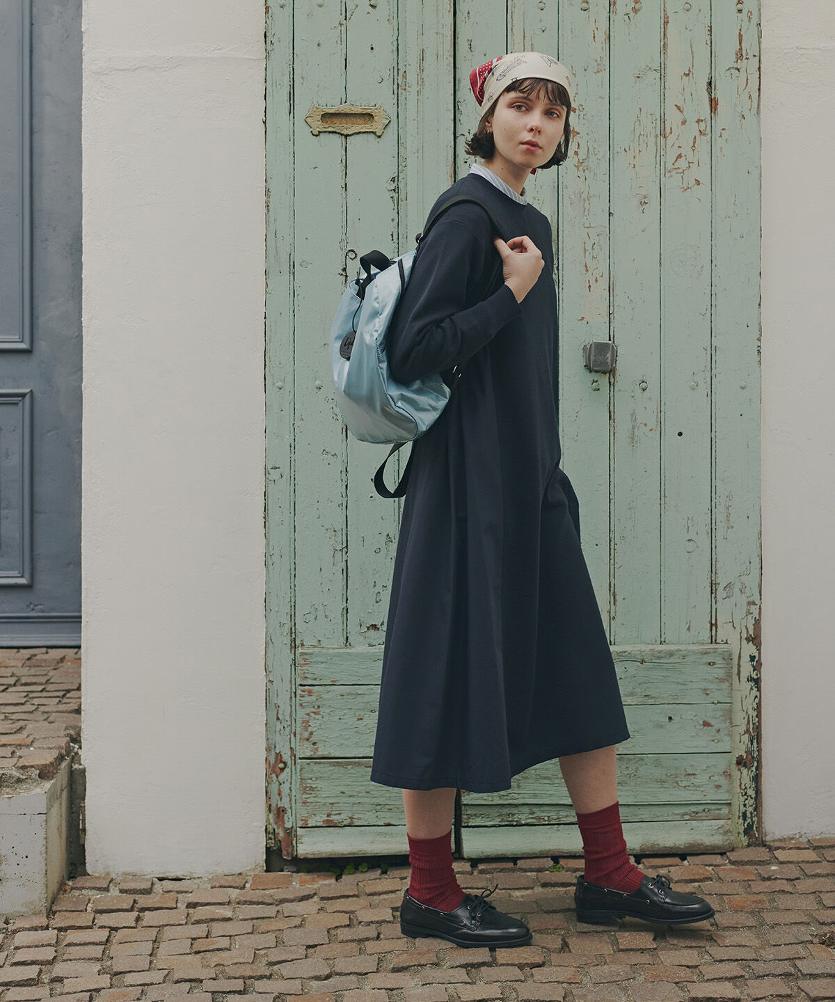  「◆《ウォッシャブル》布帛コンビ綿ナイロンニットワンピース」|ワンピース|