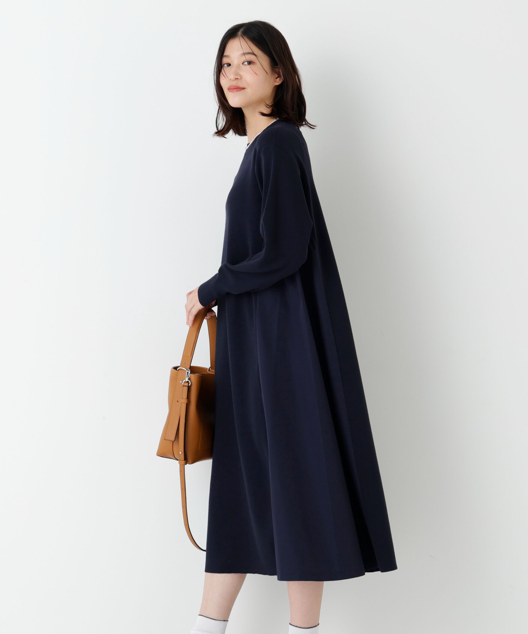  「◆《ウォッシャブル》布帛コンビ綿ナイロンニットワンピース」|ワンピース|