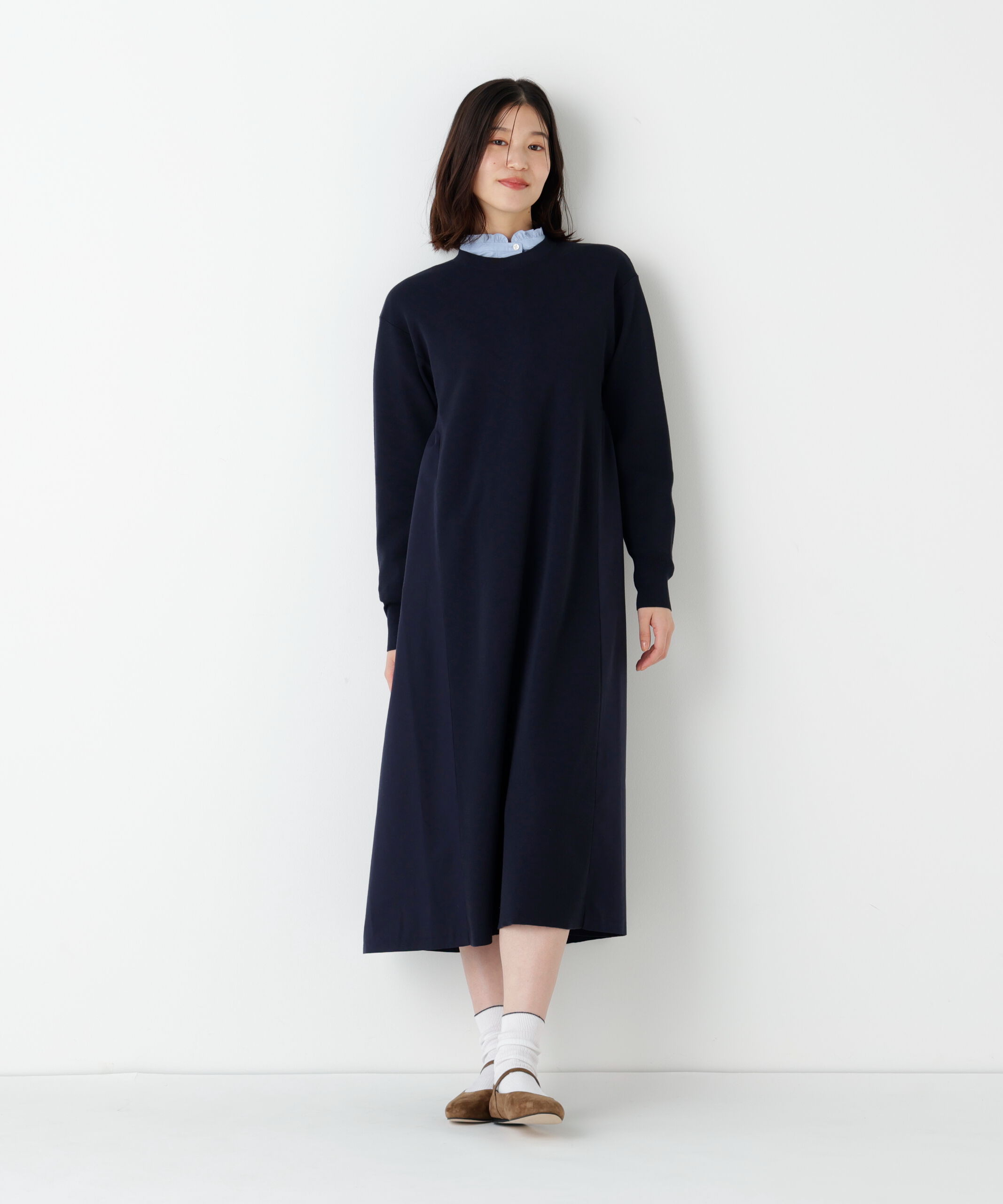  「◆《ウォッシャブル》布帛コンビ綿ナイロンニットワンピース」|ワンピース|