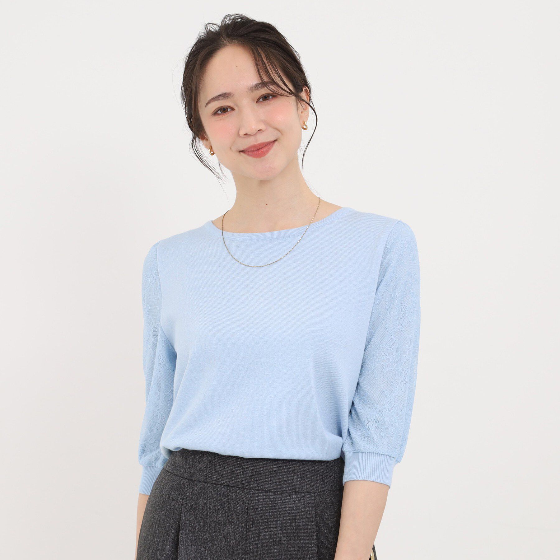 SHOO･LA･RUE「【洗濯機可/S-LL】華やかレース5分袖ニット」|ニット・セーター|