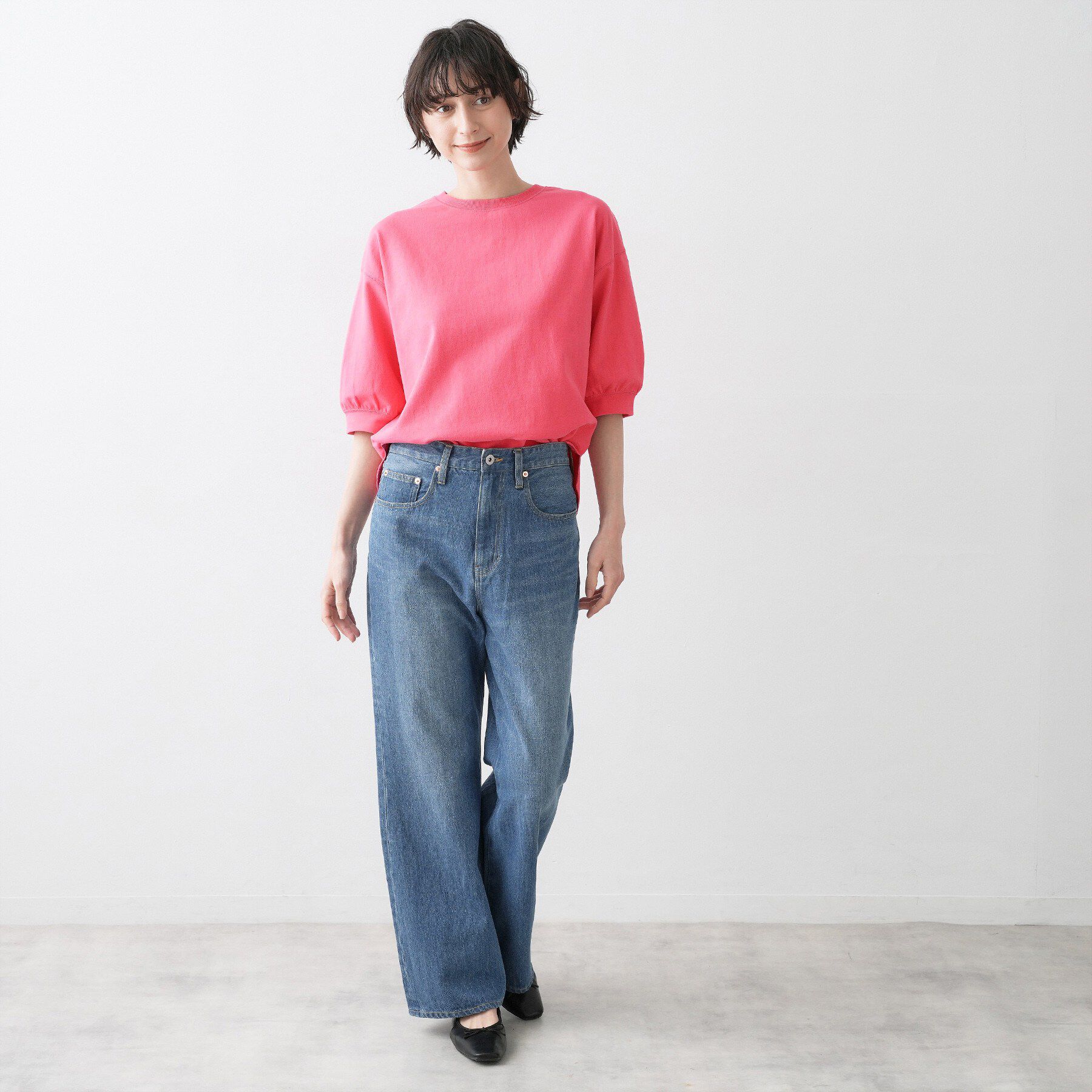 Dessin「【360度可愛い・洗える】バックヘンリーカットソー5分袖」|Tシャツ・カットソー|