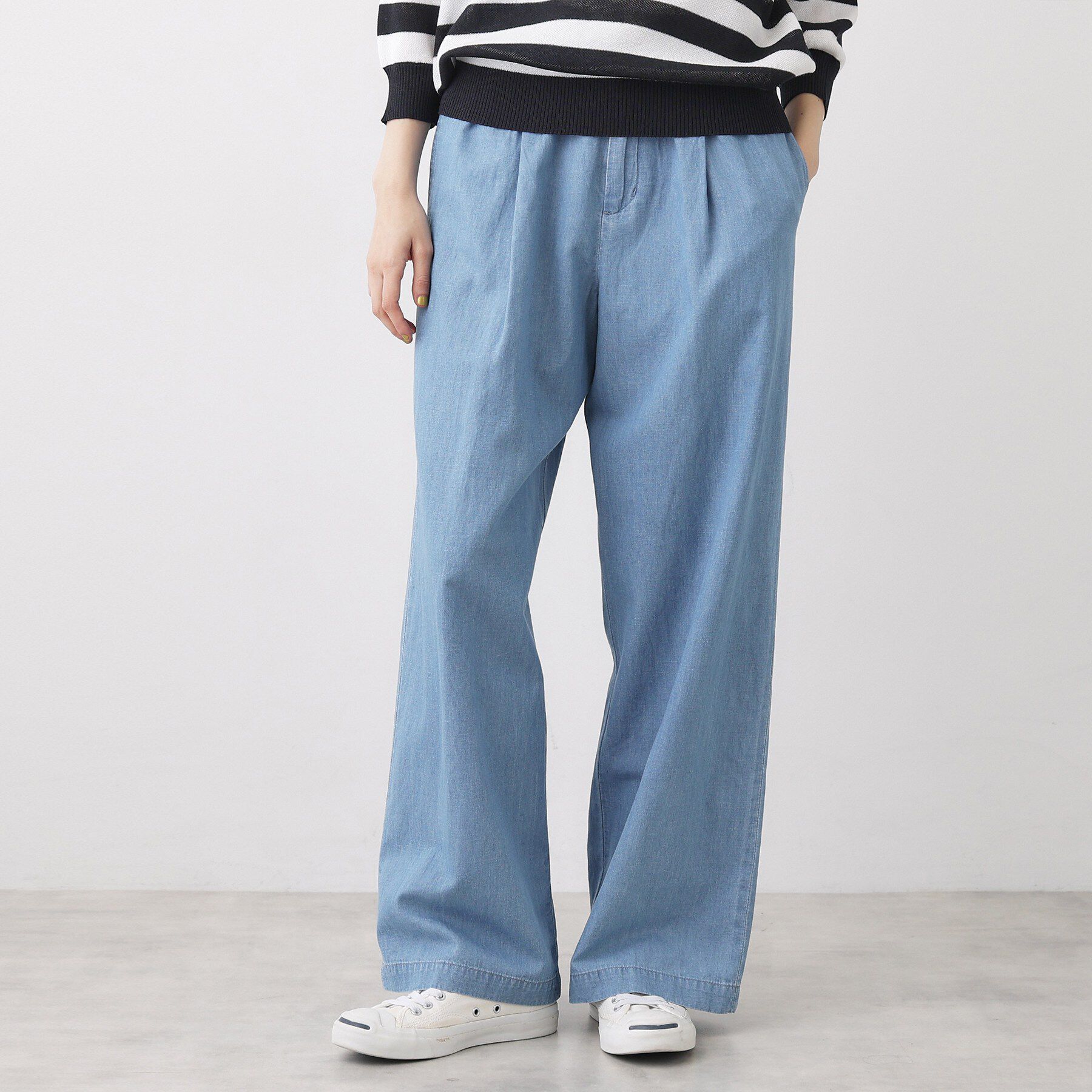 Dessin「【洗える】綿麻ドロストライトデニムパンツ」|その他|サックスブルー(09