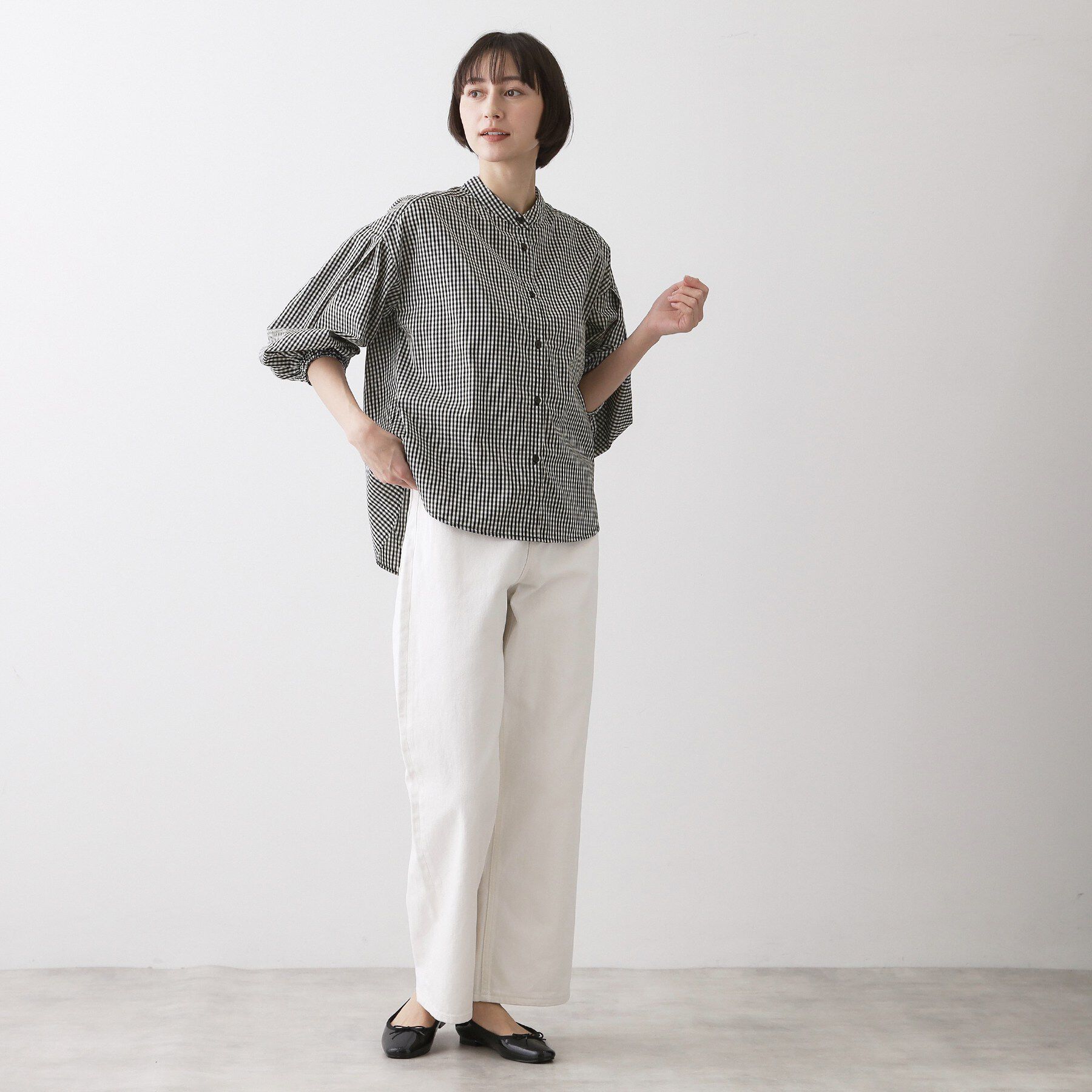 Dessin「【洗える】バルーンスリーブバンドカラーシャツ」|シャツ・ブラウス|