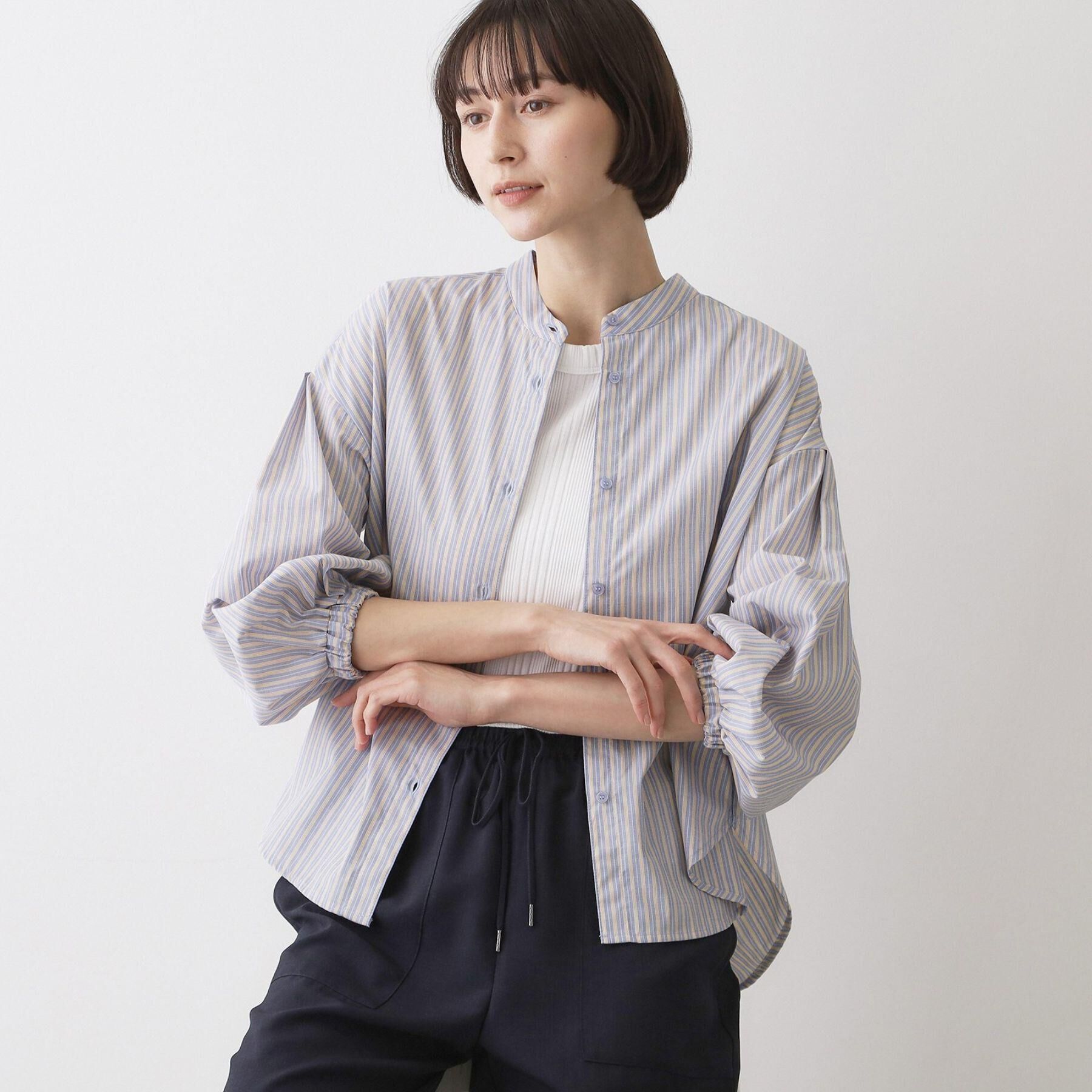 Dessin「【洗える】バルーンスリーブバンドカラーシャツ」|シャツ・ブラウス|マスタード(333)