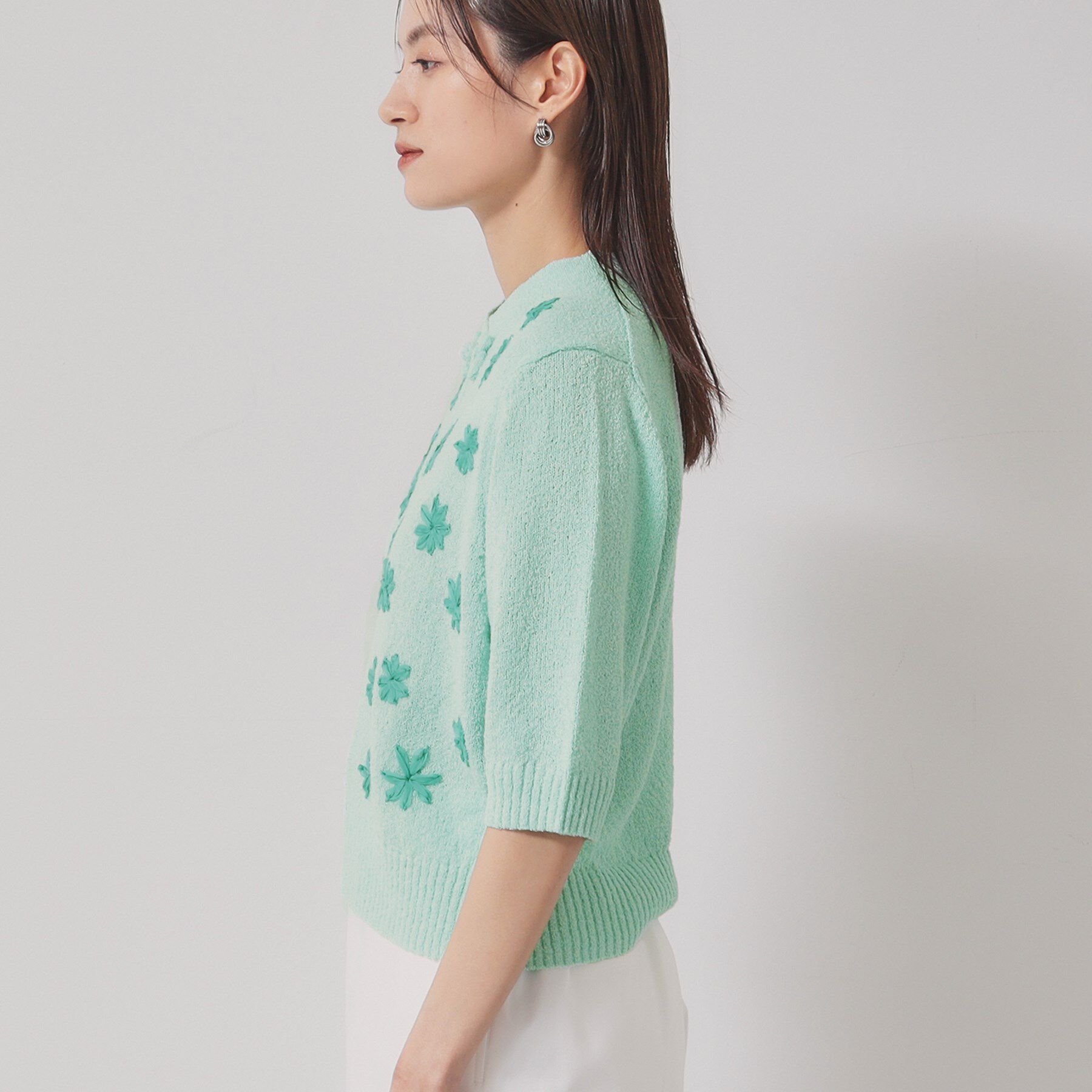 SunaUna「【手刺繍／花モチーフ】チャイナカラーニット」|ニット・セーター|