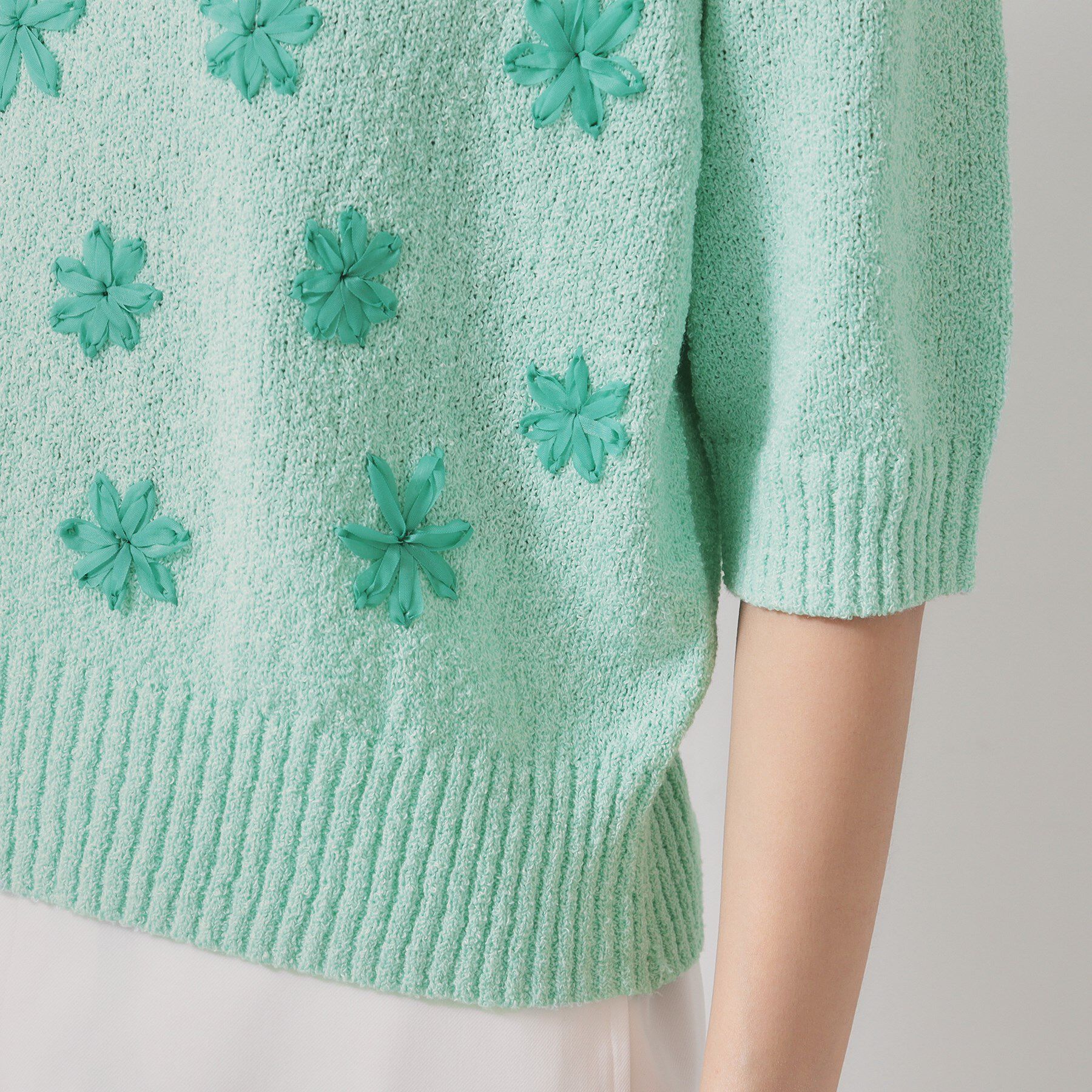 SunaUna「【手刺繍／花モチーフ】チャイナカラーニット」|ニット・セーター|