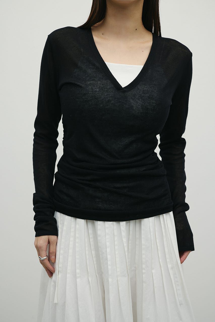 STYLEMIXER「ディープVネックシアートップ」|ニット・セーター|BLK