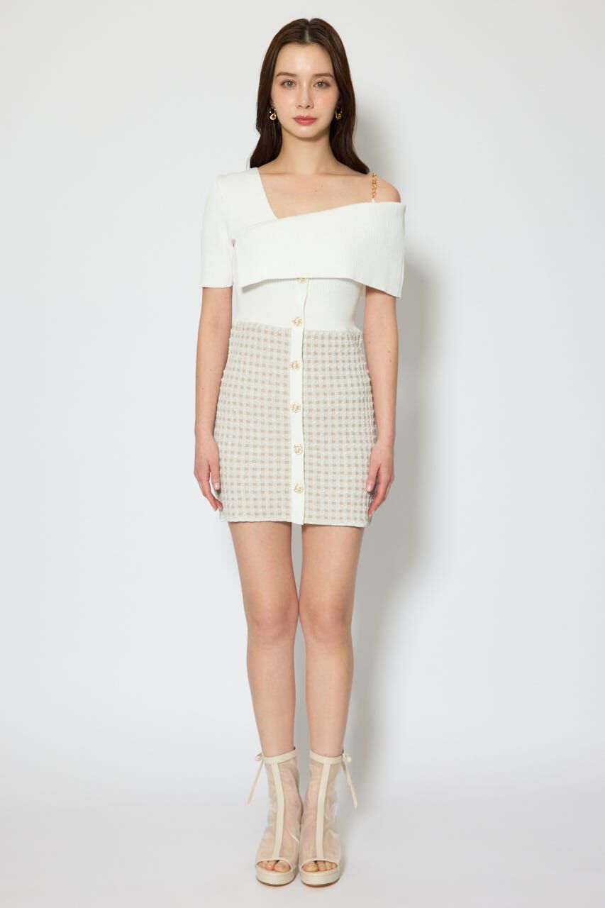 rienda「アシンメトリーツイードミニニットワンピース」|ワンピース|