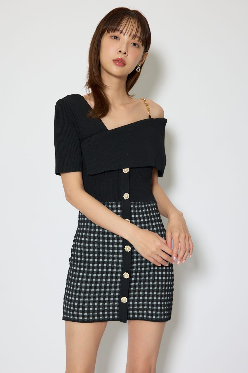 rienda「アシンメトリーツイードミニニットワンピース」|ワンピース|