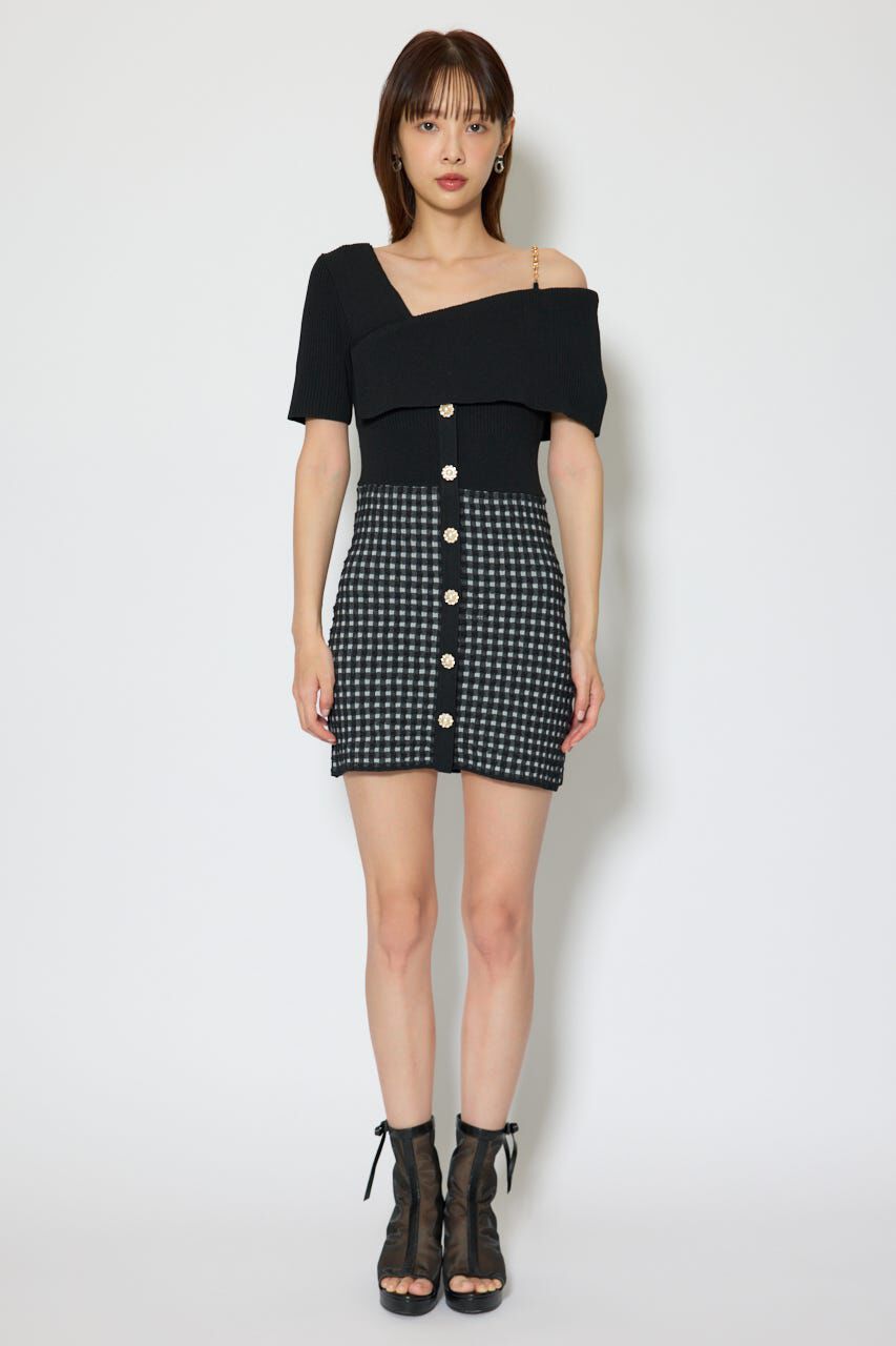 rienda「アシンメトリーツイードミニニットワンピース」|ワンピース|