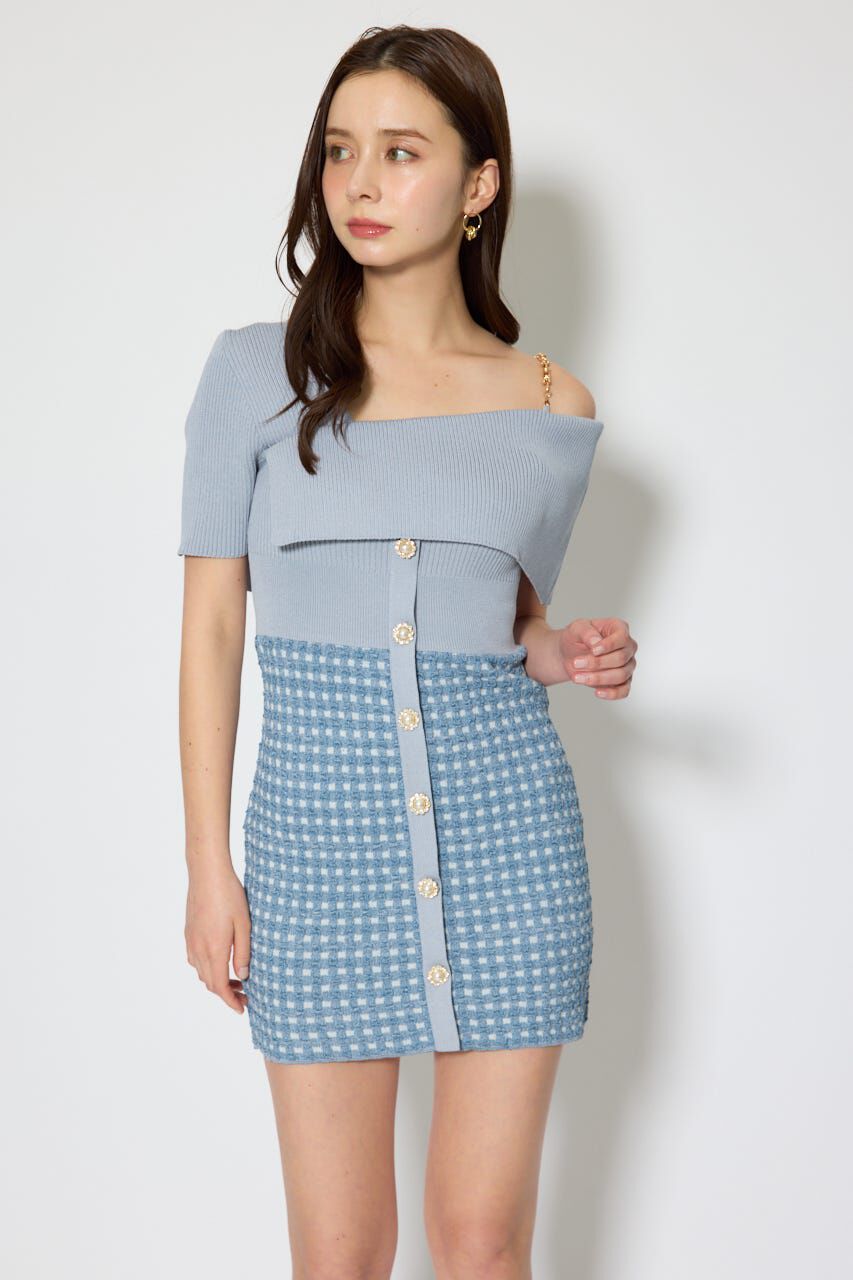 rienda「アシンメトリーツイードミニニットワンピース」|ワンピース|