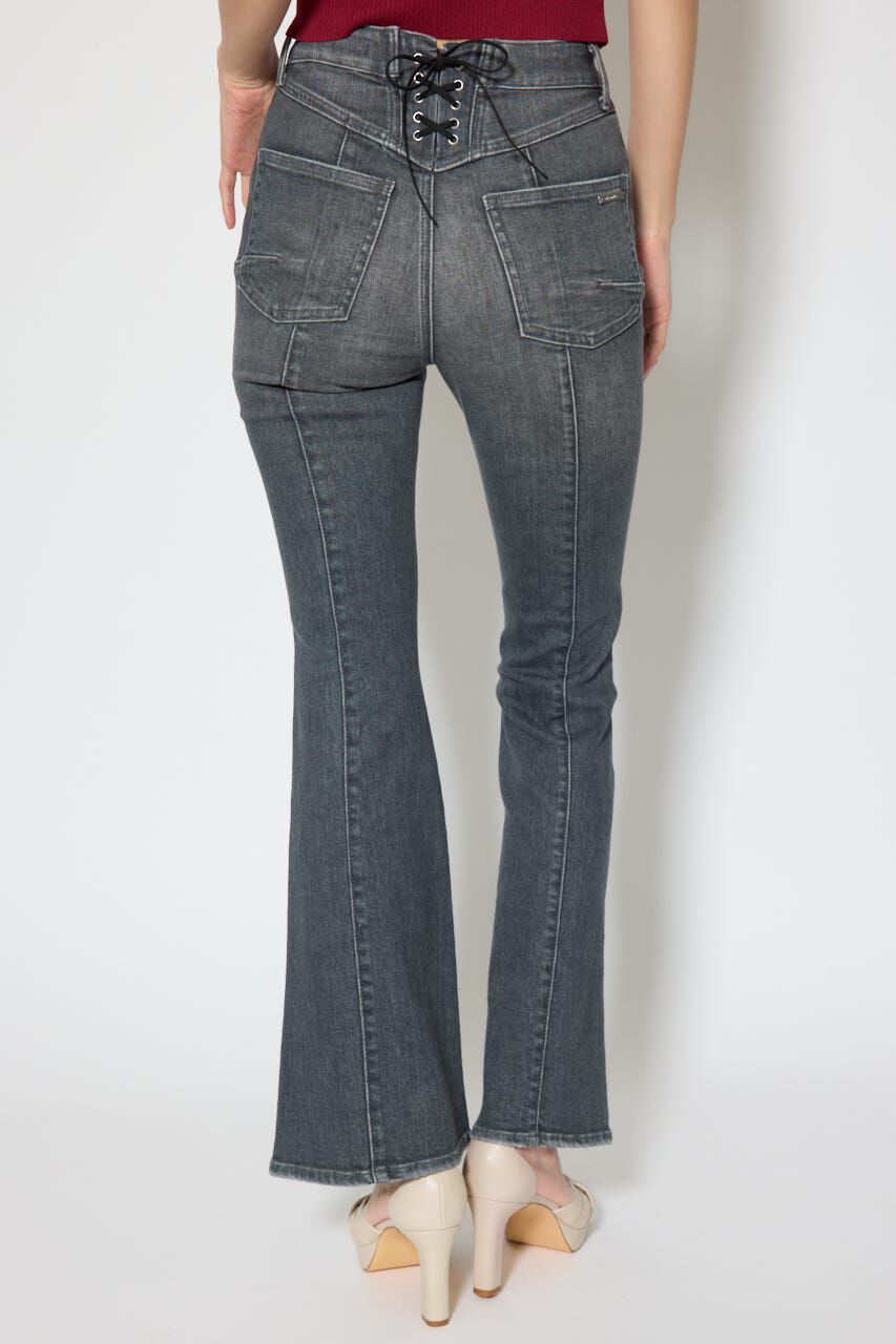 rienda「レースアップハイウエストデニムパンツ」|デニム|BLK