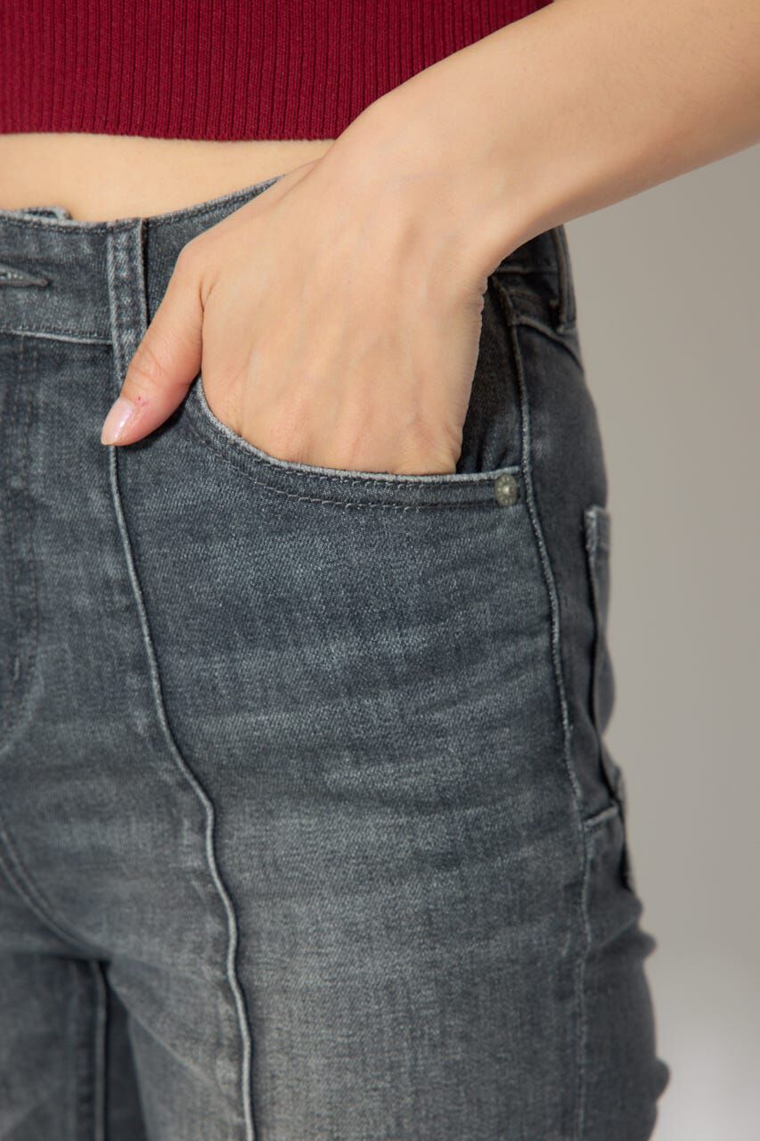 rienda「レースアップハイウエストデニムパンツ」|デニム|