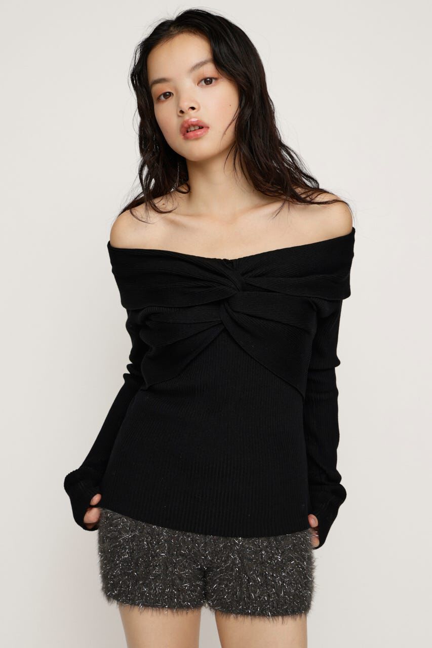 SLY「TWIST RIBBON KNIT トップス」|ニット・セーター|BLK