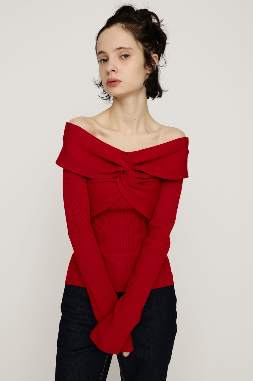 SLY「TWIST RIBBON KNIT トップス」|ニット・セーター|RED