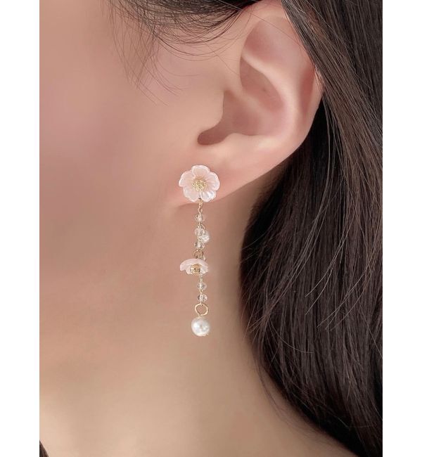 RESEXXY「ポイントフラワーパールピアス」|ピアス|ピンク