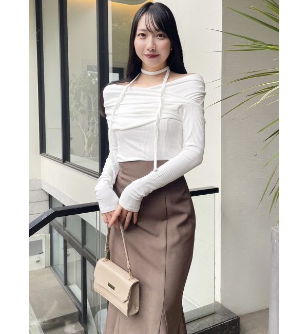 dazzlin「チョーカー付きオフショルドレープ長袖トップス」|Tシャツ・カットソー|