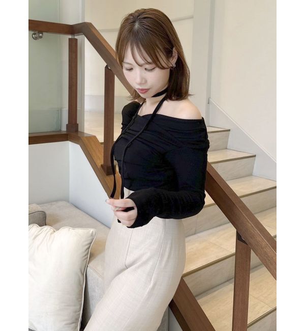 dazzlin「チョーカー付きオフショルドレープ長袖トップス」|Tシャツ・カットソー|