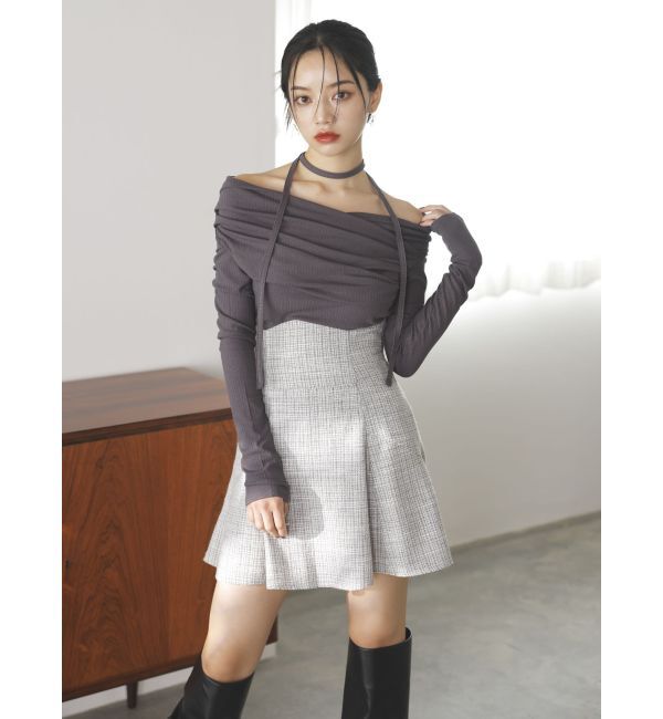 dazzlin「チョーカー付きオフショルドレープ長袖トップス」|Tシャツ・カットソー|