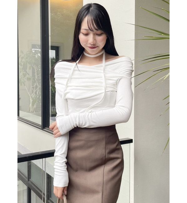 dazzlin「チョーカー付きオフショルドレープ長袖トップス」|Tシャツ・カットソー|