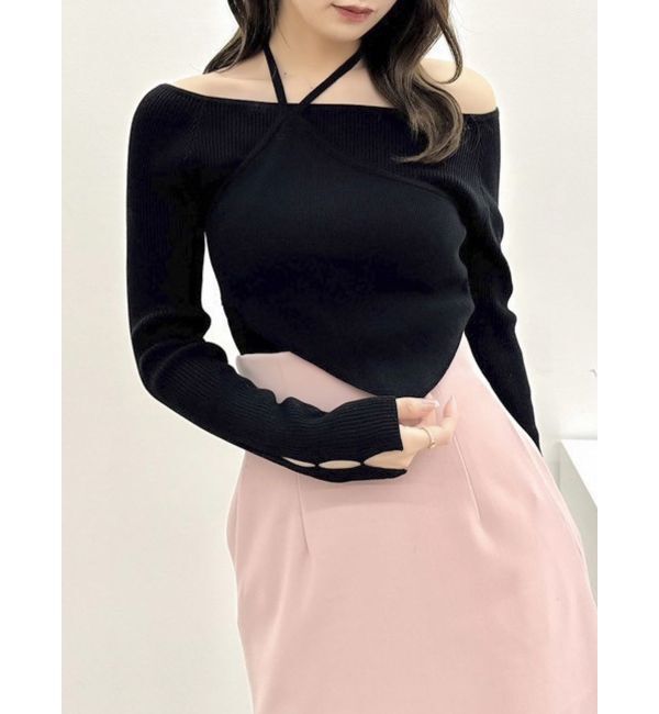 dazzlin「レイヤードオフショルバックリボンニット」|ニット・セーター|ブラック