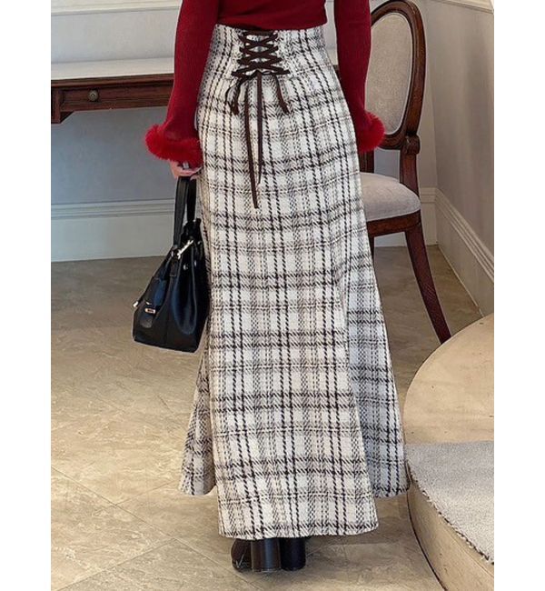 MERCURYDUO「オリジナルロービングチェックマーメイドスカート」|スカート|オフホワイト