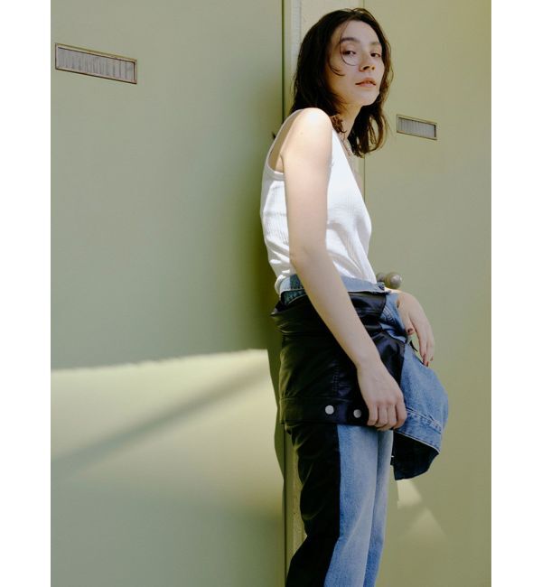 Ungrid「フェイクレザードッキングデニム」|デニム|