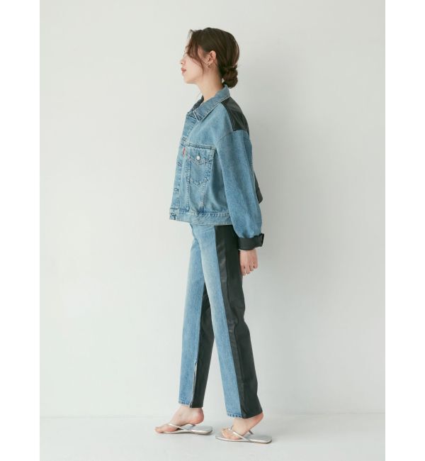 Ungrid「フェイクレザードッキングデニム」|デニム|