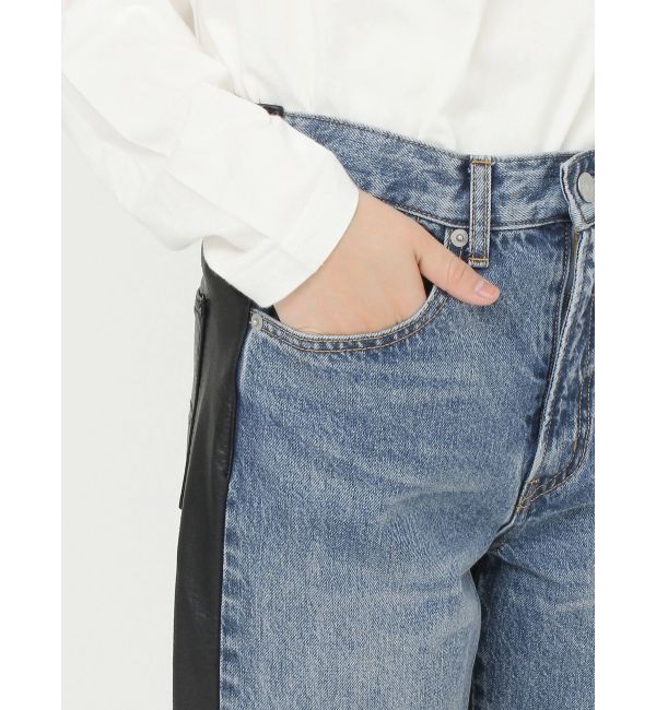 Ungrid「フェイクレザードッキングデニム」|デニム|