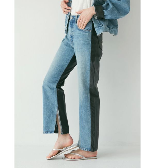 Ungrid「フェイクレザードッキングデニム」|デニム|