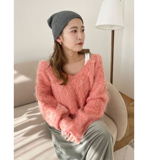 Ungrid「Vネック起毛ルーズニット」|ニット・セーター|