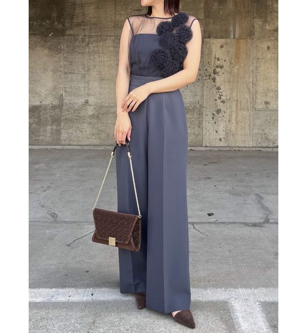 LAGUNAMOON「LADYコサージュチュールパンツドレス」|ドレス|チャコールグレー