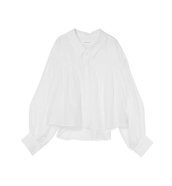 LAGUNAMOON「セミシアーギャザーショートシャツ」|シャツ・ブラウス|ホワイト