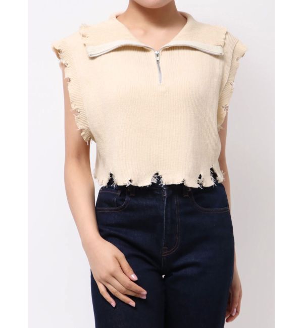 jouetie「ハーフジップダメージニット」|ニット・セーター|